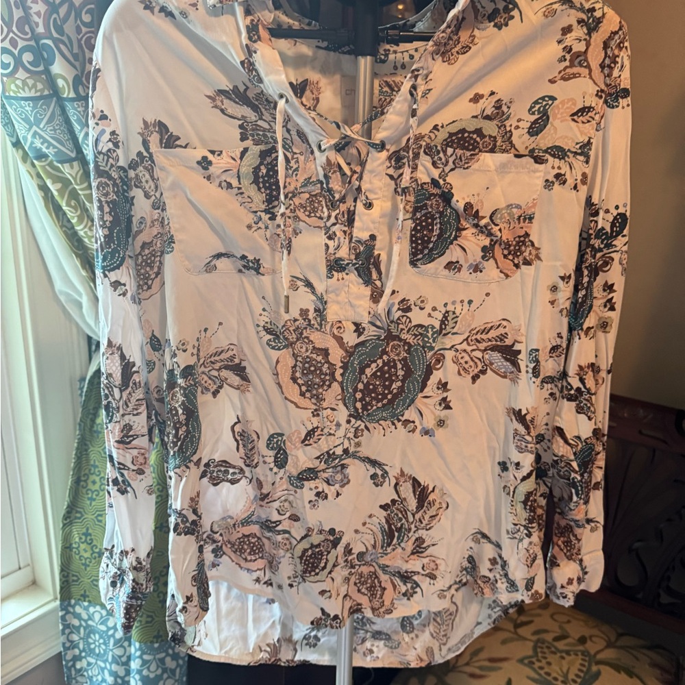 Chico's Elegant Cream and Brown Paisley Blouse